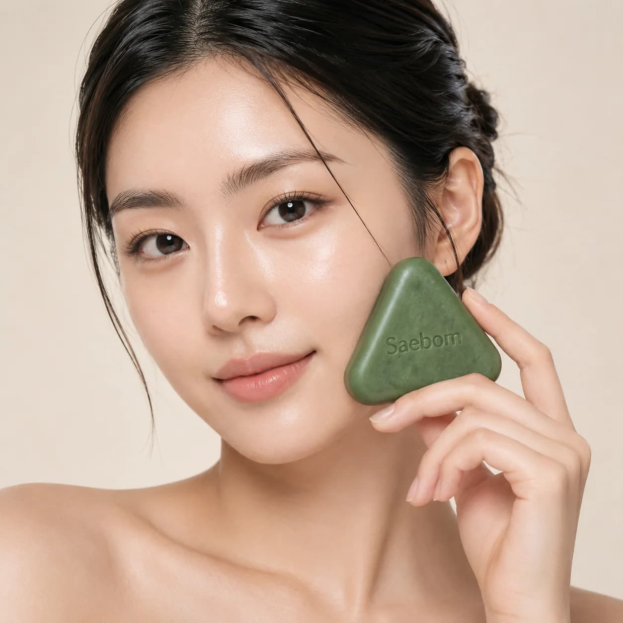 Saebom Botanical Hair Soap bar beside its box