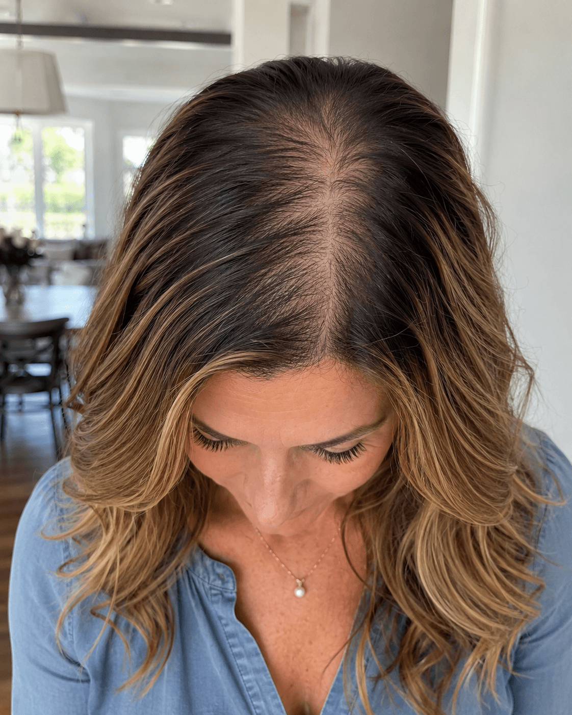 Customer hair part before and after seven weeks of the Saebom ritual bar